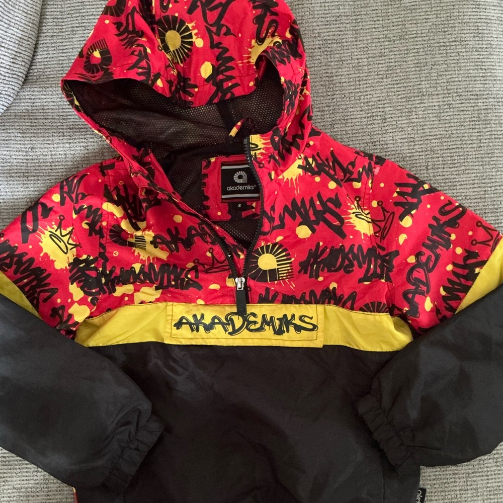Akademiks Red And Black Windbreaker Hoodie  Kids Size 8